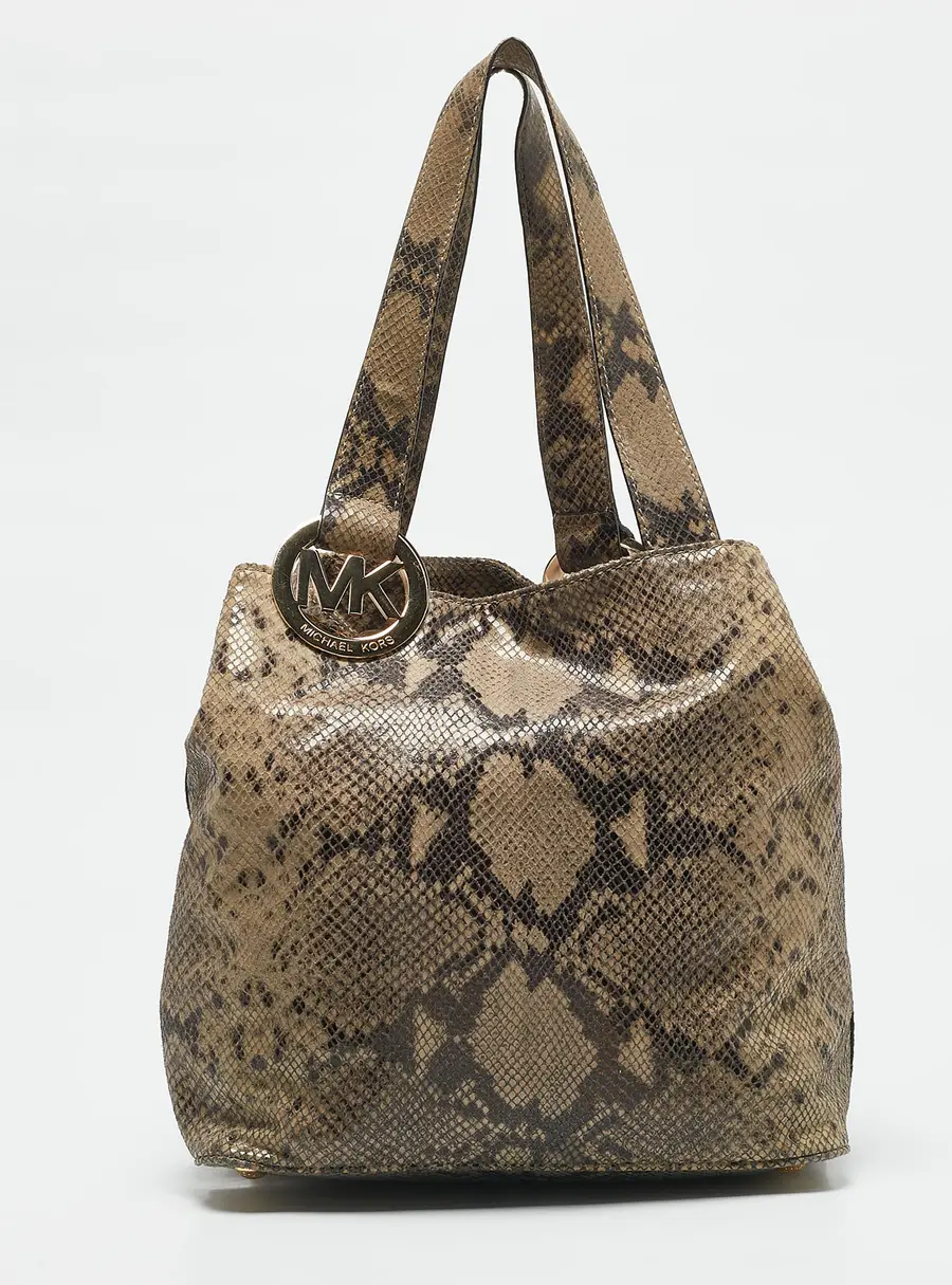 MICHAEL Michael Kors Beige Python Effect Suede Fulton Tote