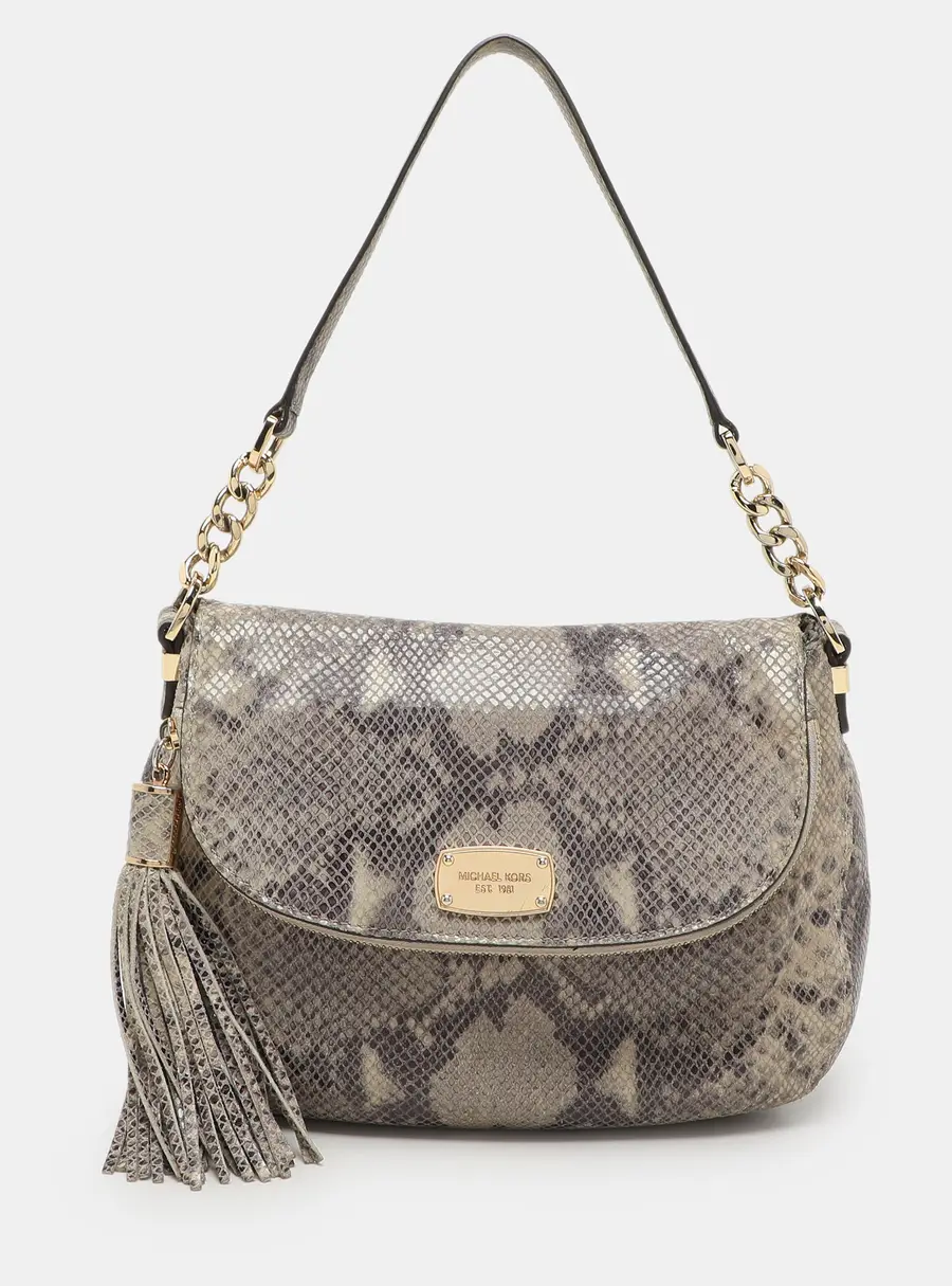 MICHAEL Michael Kors Grey Python Embossed Leather Shoulder Bags