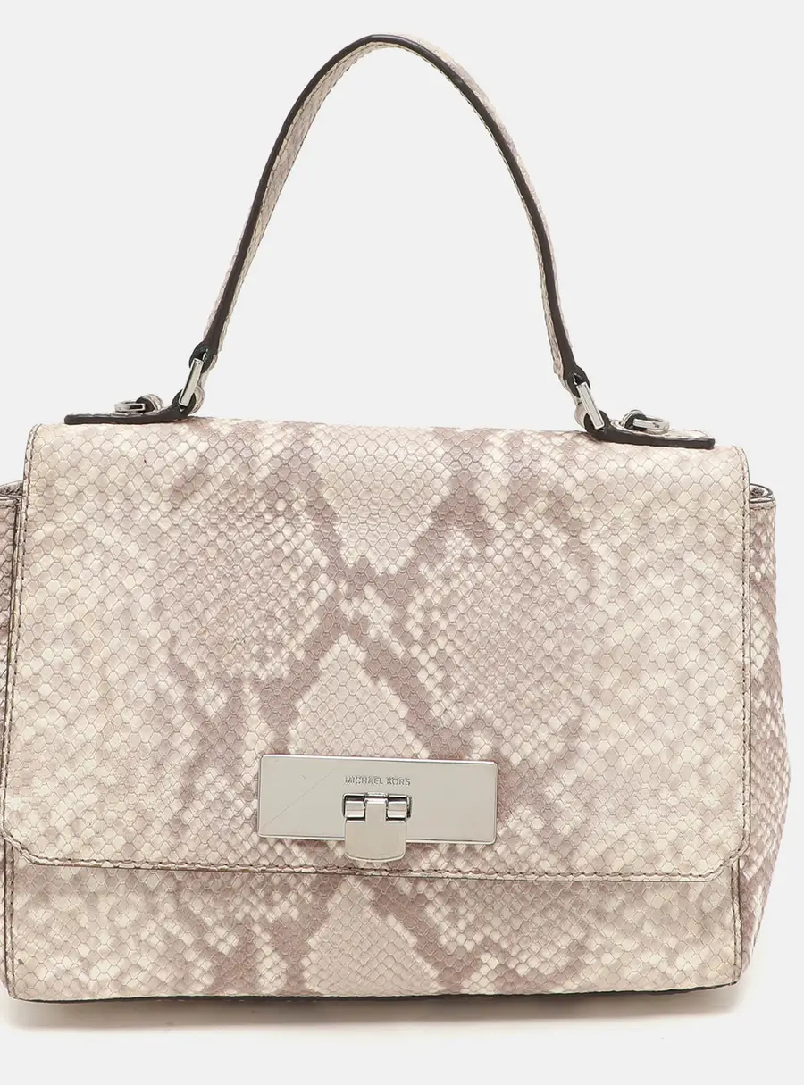 MICHAEL Michael Kors Grey/White Python Embossed Leather Callie Top Handle Bag