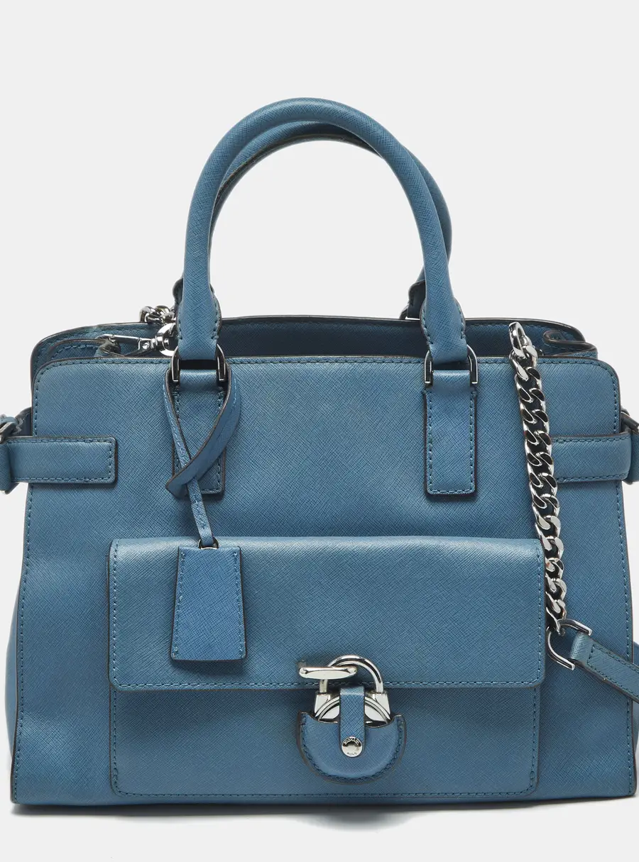 MICHAEL Michael Kors Blue Saffiano Leather Large Emma Satchel