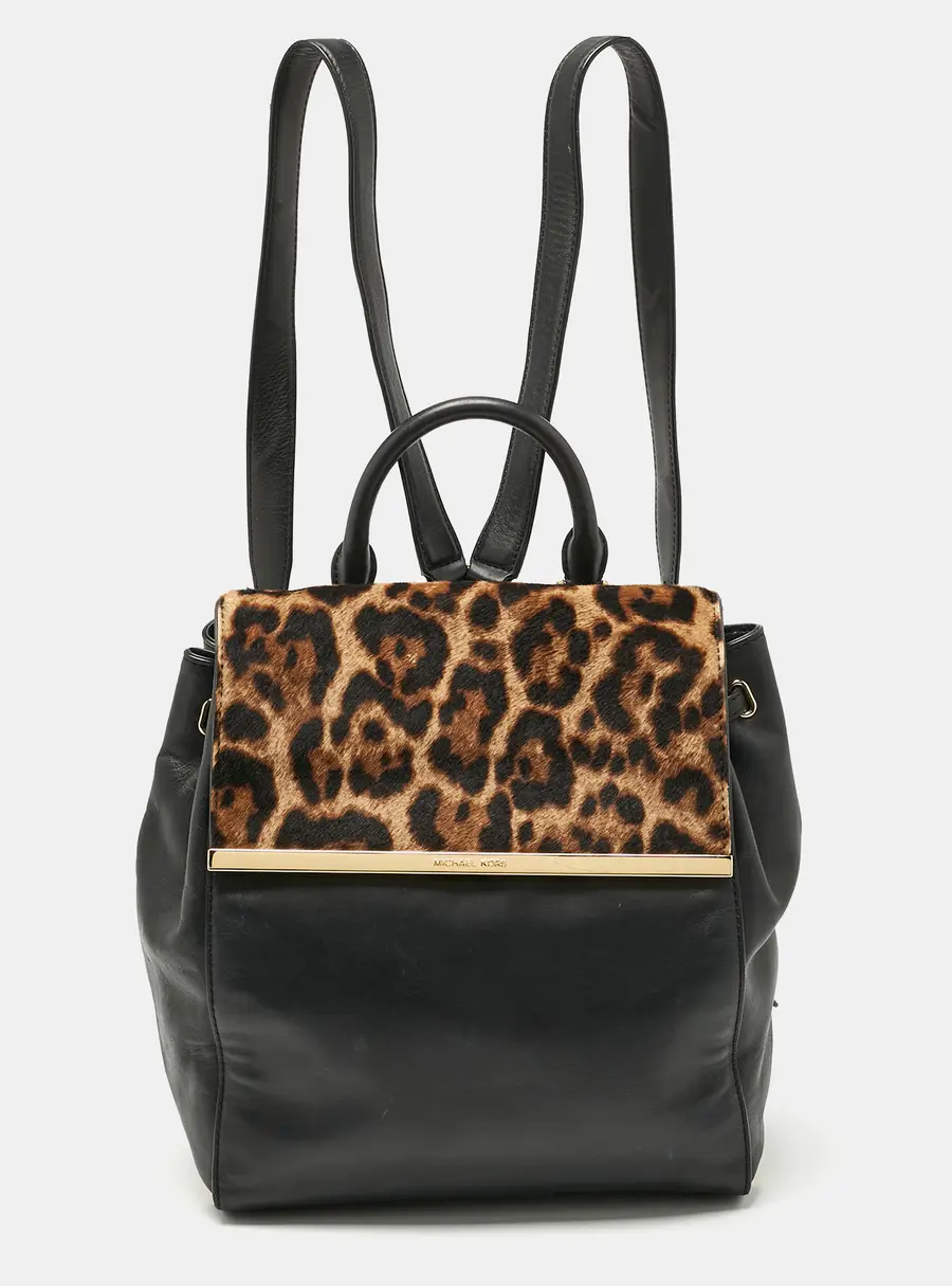 MICHAEL Michael Kors Black/Brown Leopard Print Calfhair and Leather Lana Backpack
