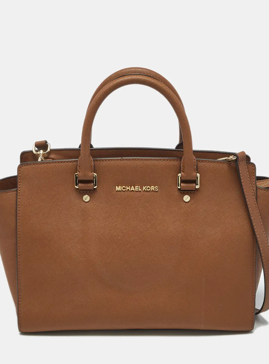 MICHAEL Michael Kors Brown Saffiano Leather Large Selma Satchel