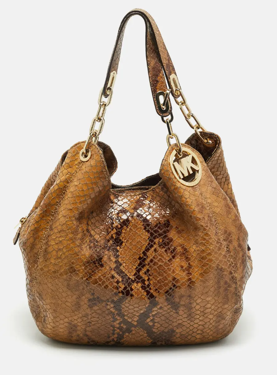 MICHAEL Michael Kors Brown Suede Python Effect Lillie Hobo