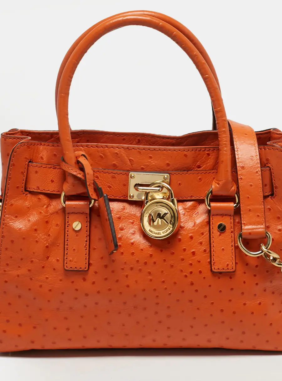 MICHAEL Michael Kors Hamilton Medium Orange Ostrich Embossed Leather Tote