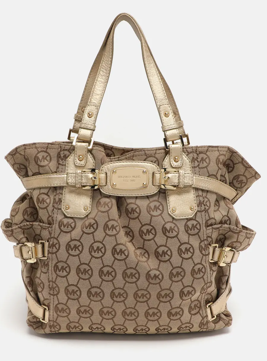 MICHAEL Michael Kors Gansevoort Beige/Gold Signature Canvas and Leather Tote