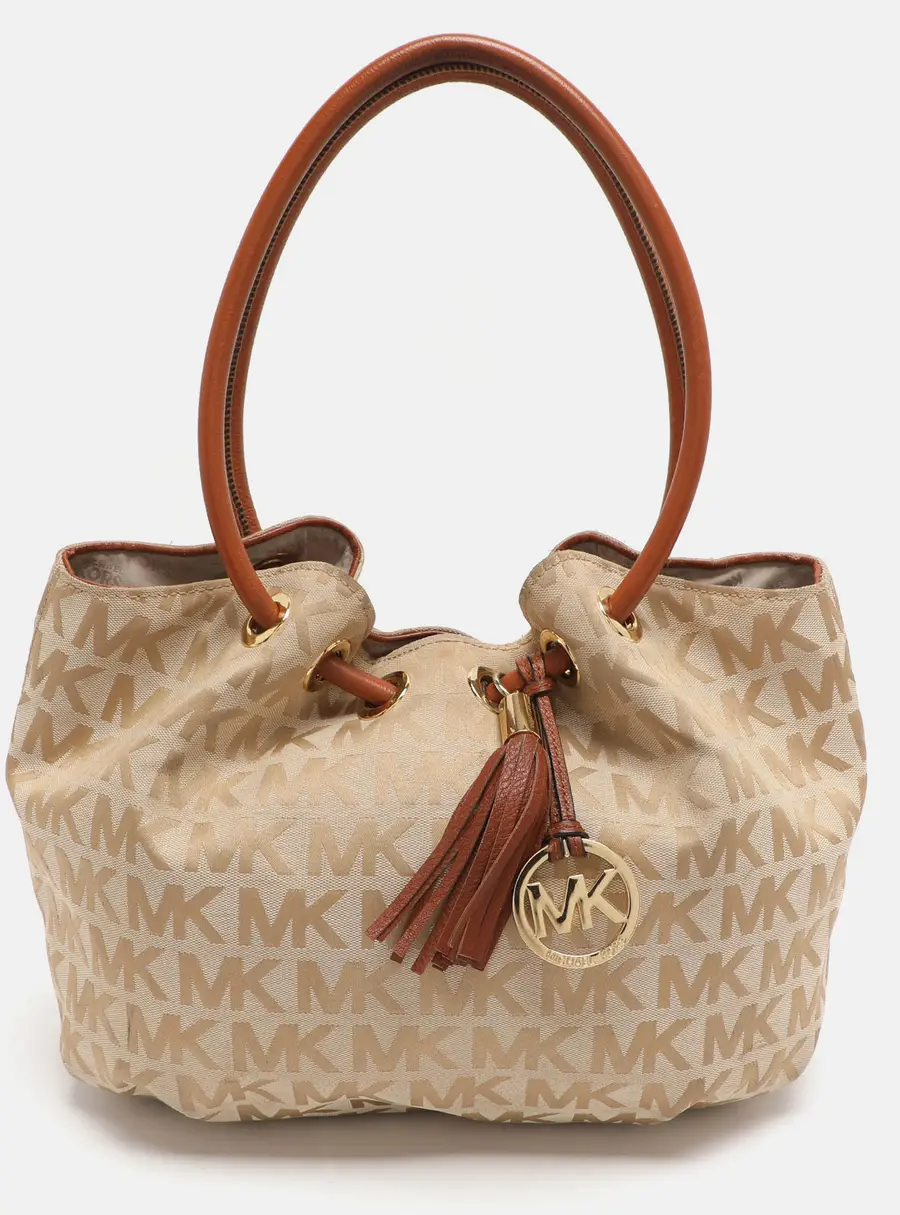 MICHAEL Michael Kors Ring Beige/Brown Signature Canvas and Leather EW Tote