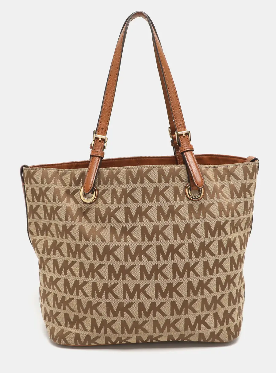 MICHAEL Michael Kors Jet Set Beige/Brown Signature Canvas and Leather Shopper Tote