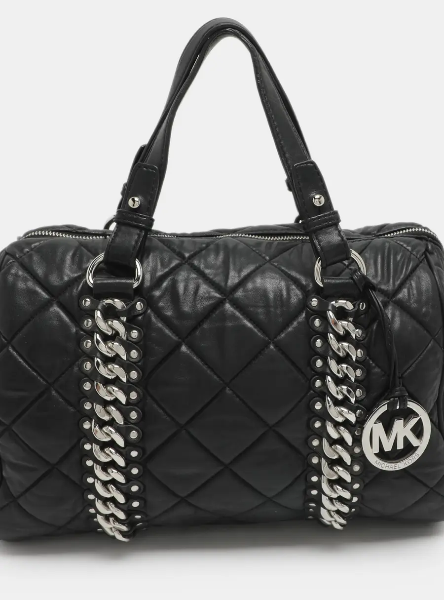 Michael Kors Grayson Black Leather Studded Chain Detail Satchel