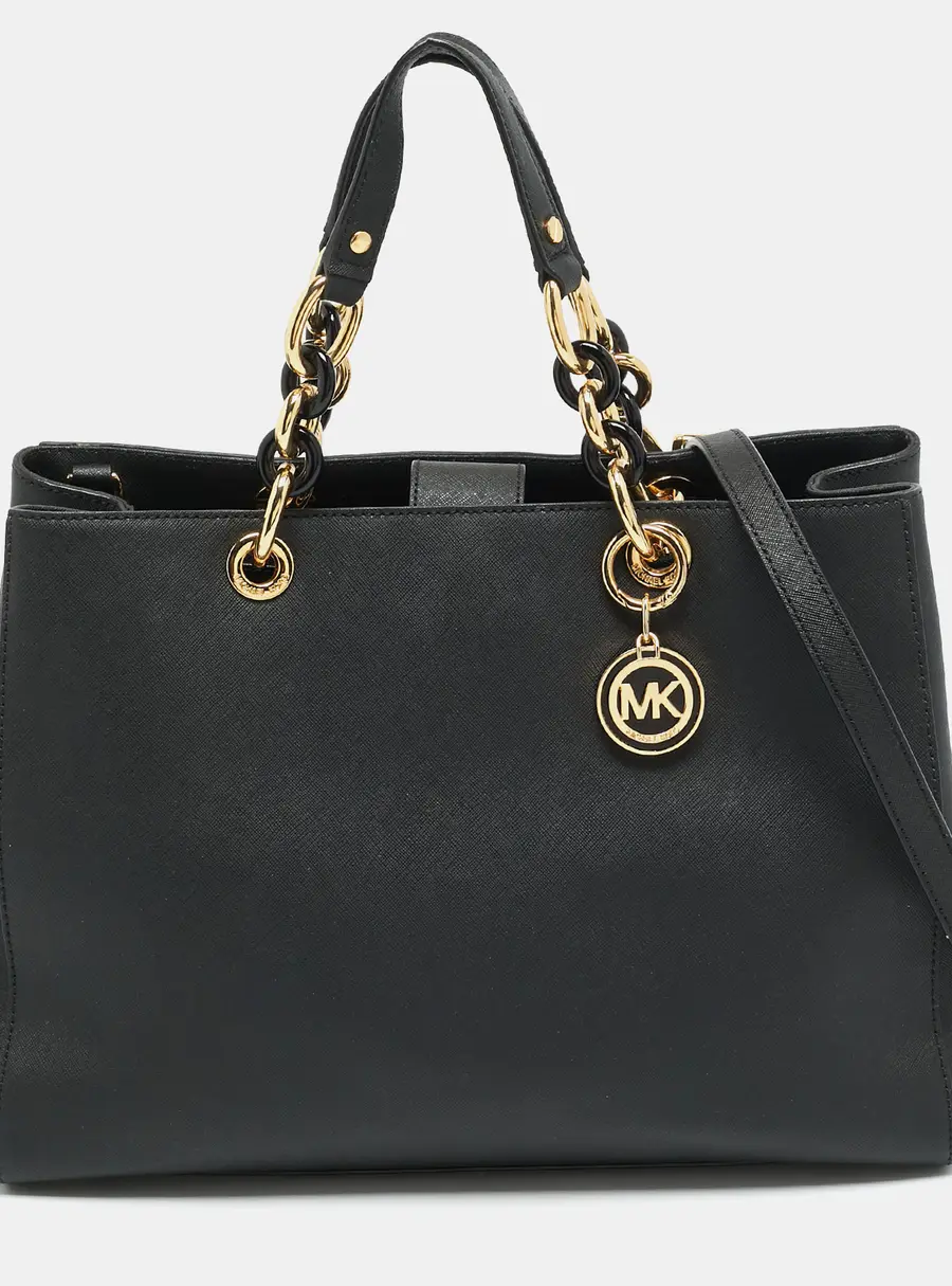 MICHAEL Michael Kors Cynthia Medium Black Saffiano Leather Tote