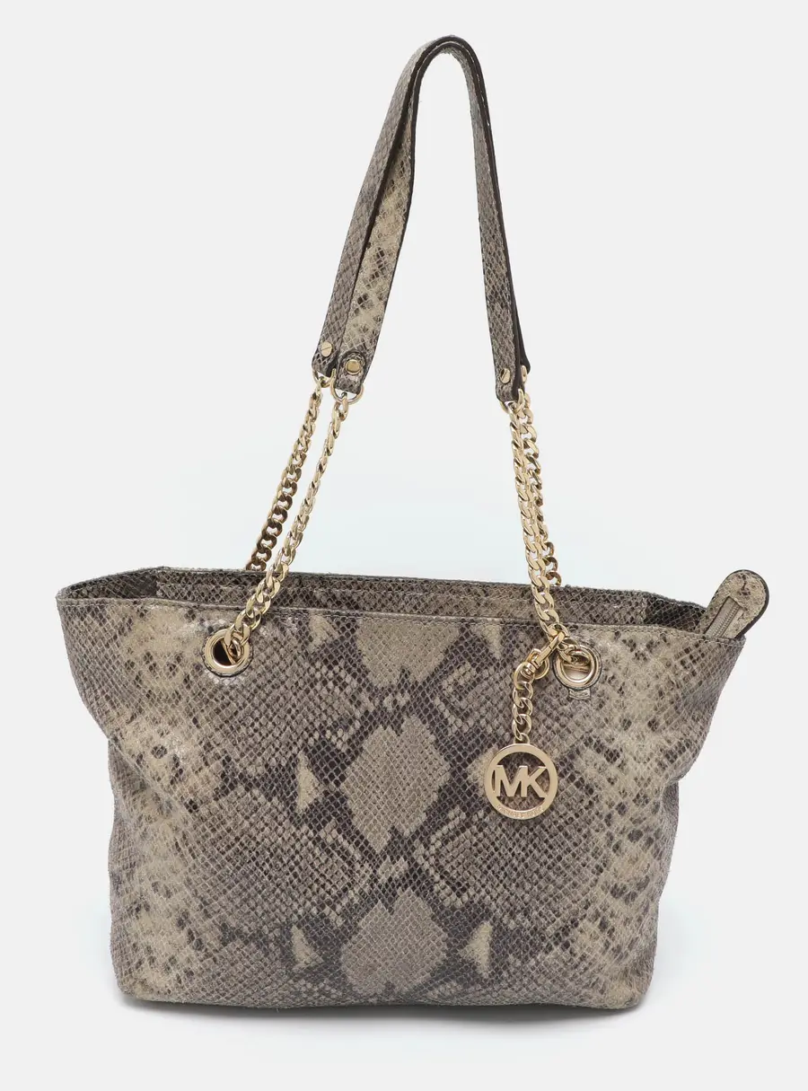 MICHAEL Michael Kors Grey/Black Python Embossed Leather Tote