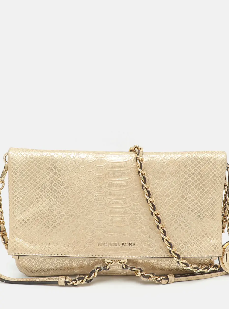 MICHAEL Michael Kors Corinne Medium Gold Python Embossed Leather Crossbody Bag