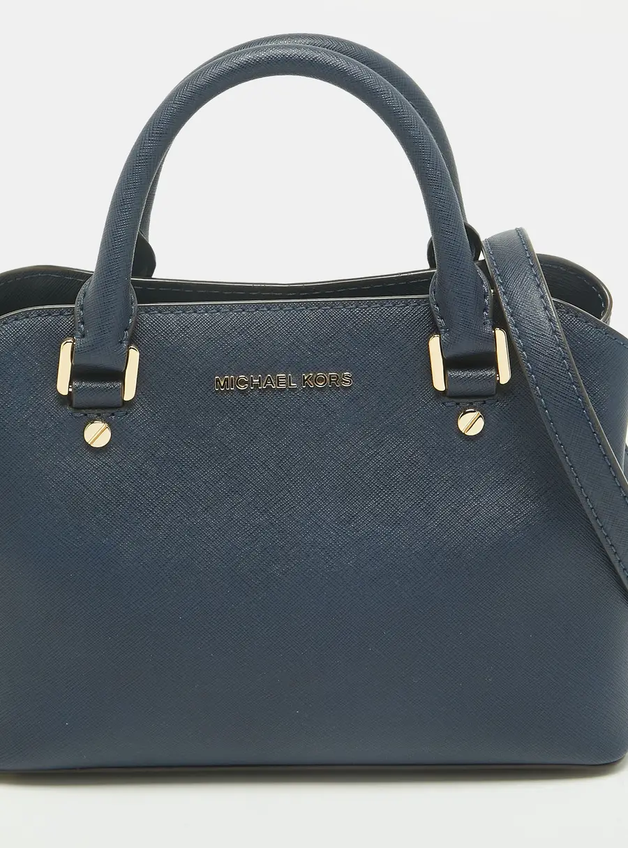 MICHAEL Michael Kors Savannah Small Navy Blue Saffiano Leather Satchel
