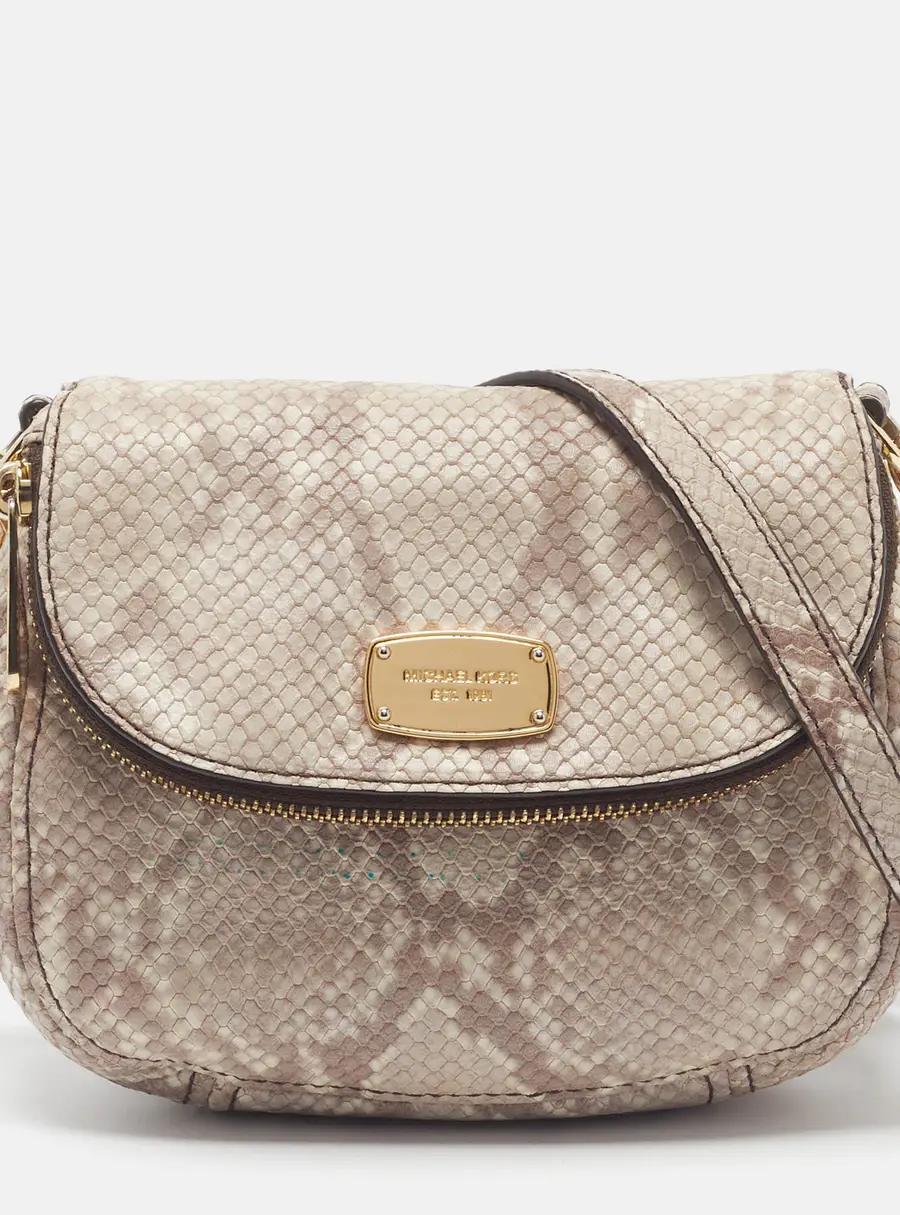 MICHAEL Michael Kors Bedford Beige Python Embossed Leather Crossbody Bag