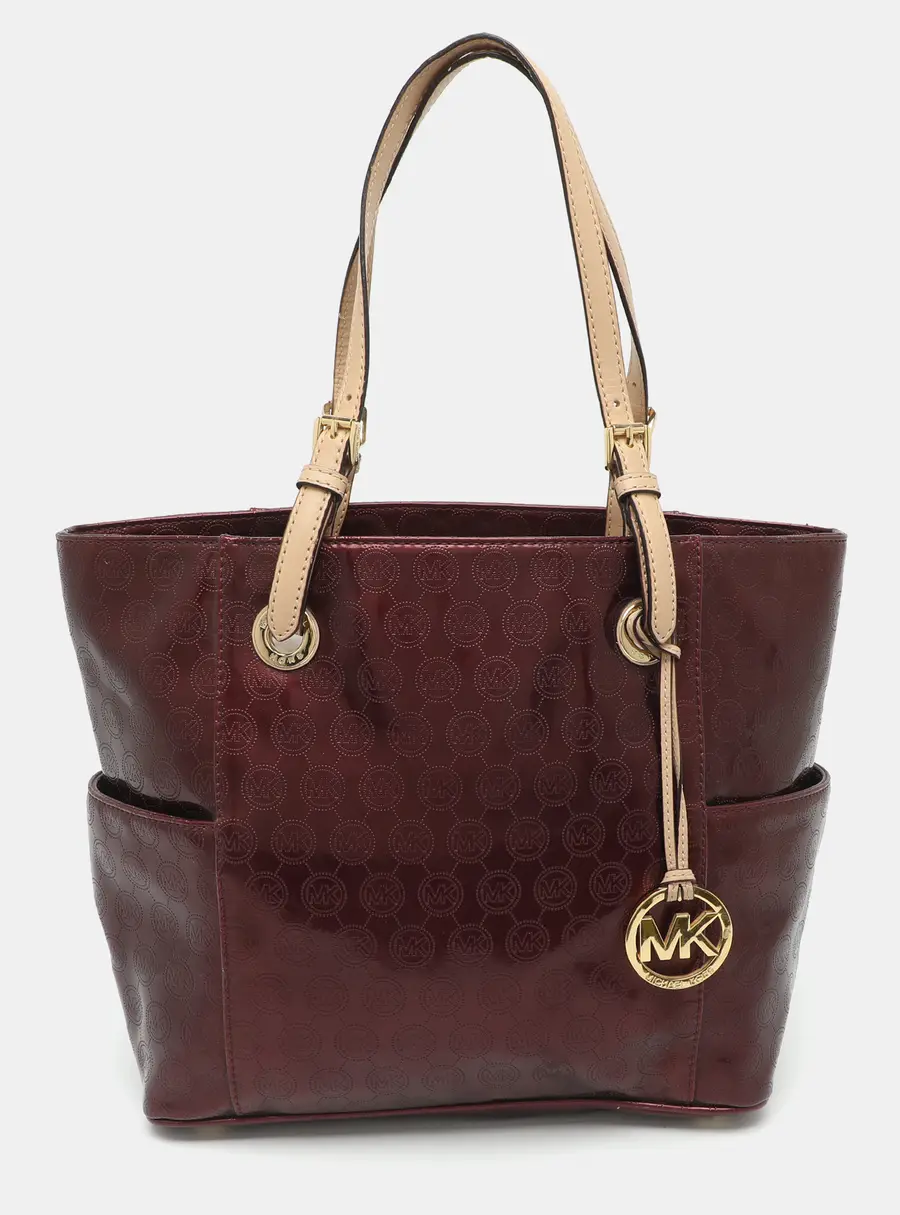 MICHAEL Michael Kors Jet Set Burgundy Signature Patent Leather East West Tote
