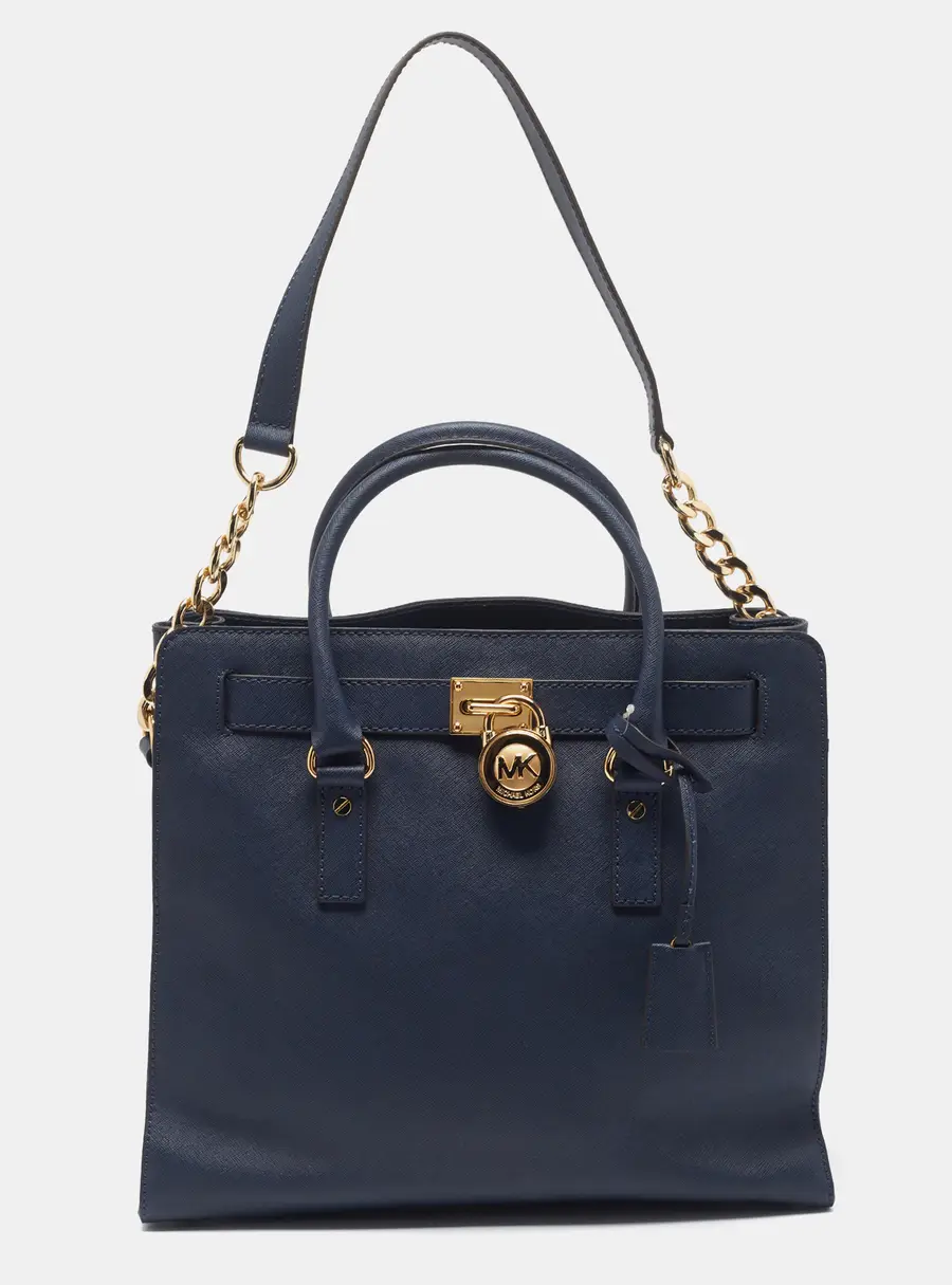 MICHAEL Michael Kors Hamilton North South Large Navy Blue Leather Tote