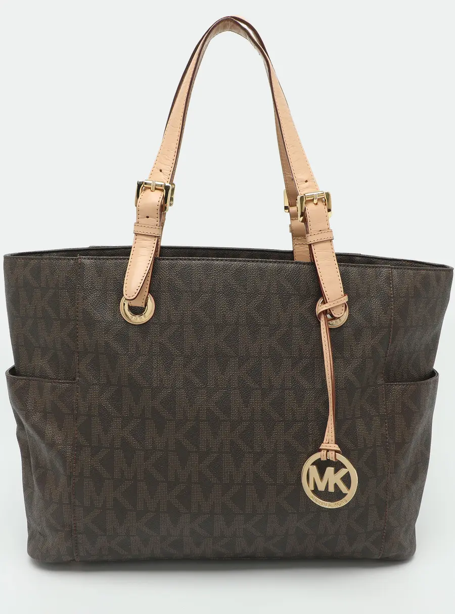 MICHAEL Michael Kors Jet Set Brown/Beige Signature Coated Canvas Shopper Tote