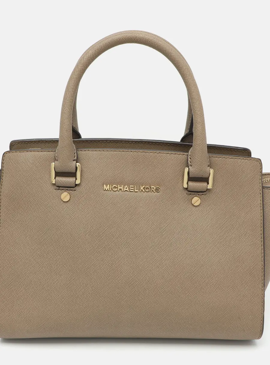 MICHAEL Michael Kors Selma Medium Taupe Saffiano Leather Satchel