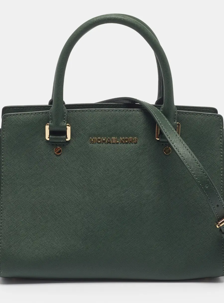 MICHAEL Michael Kors Selma Medium Green Saffiano Leather Satchel