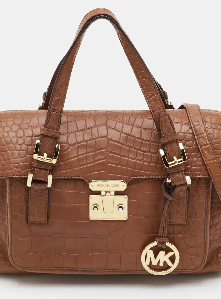 MICHAEL Michael Kors Brown Croc Embossed Leather Flap Satchel
