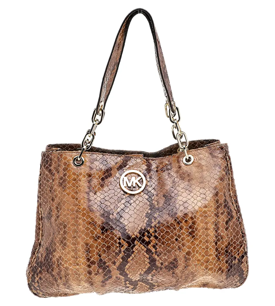 MICHAEL Michael Kors Brown Python Embossed Leather Tote Bag