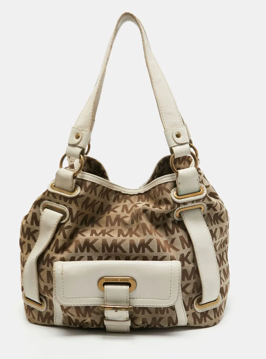 MICHAEL Michael Kors Beige/Off White Signature Canvas Front Pocket Tote