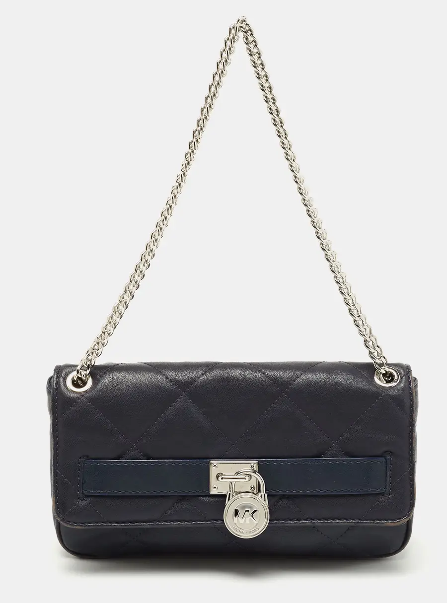 Michael Kors Navy Blue Quilted Leather Hamilton Chain Shoulder Bag