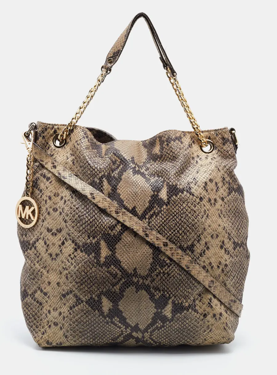 MICHAEL Michael Kors Beige Snakeskin Embossed Leather Cynthia Shoulder Bag