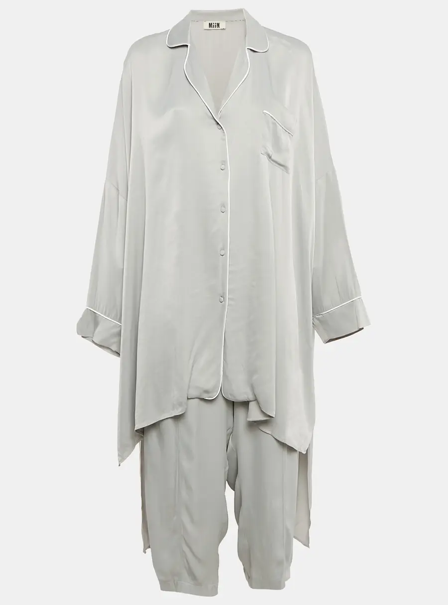 Miin Grey Crepe Shirt Dress and Pants Set M