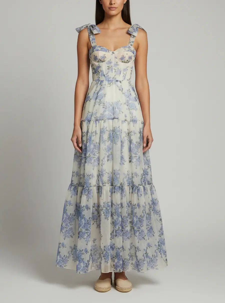 Milla Lavender Floral Print Organza Hydrangea Strap Dress XXS