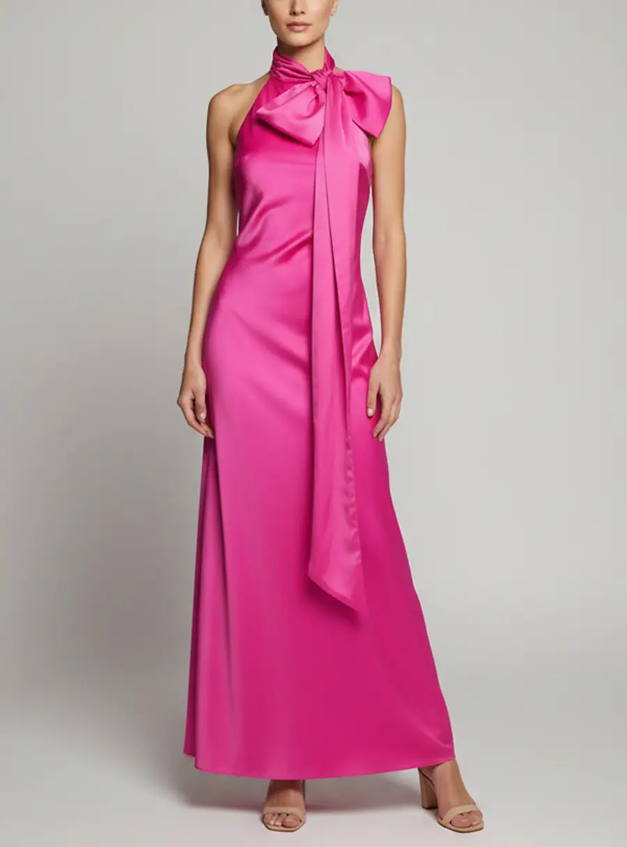 Misha Hot Pink Satin Backless Evianna Gown XS