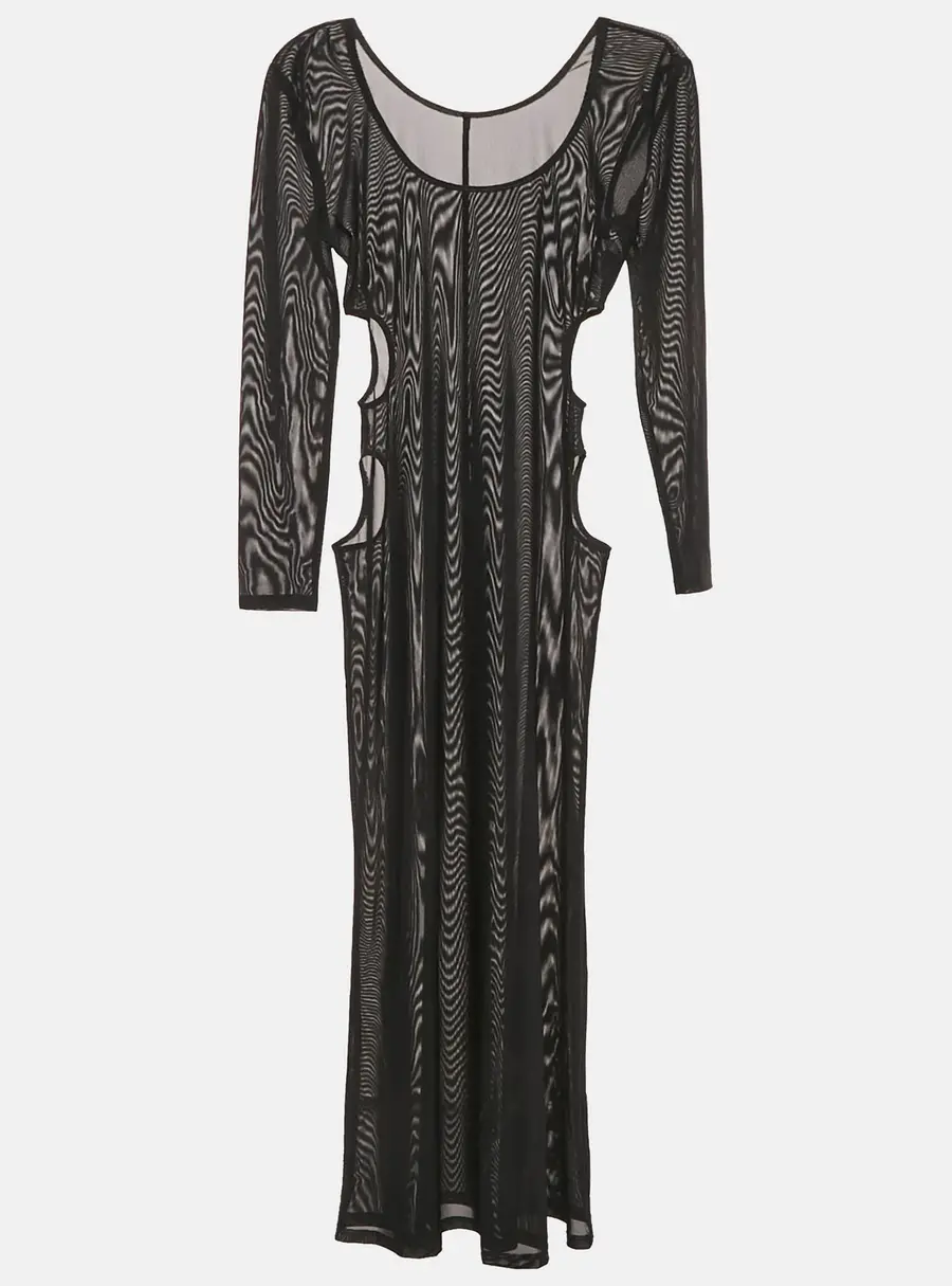 Misha Black Mesh Long Sleeve Cut-Out Maxi Dress S