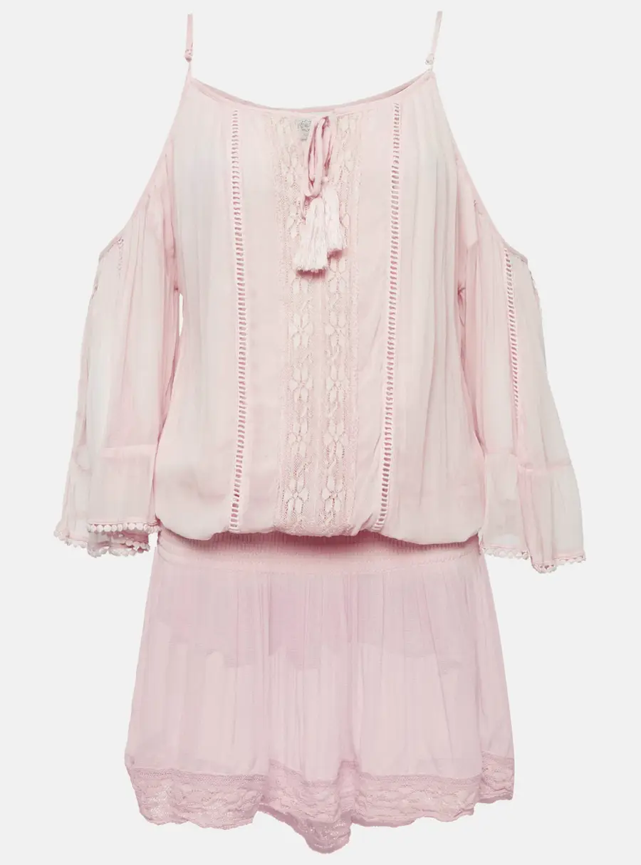 Miss June Pink Crepe Lace Trimmed Short Dress M