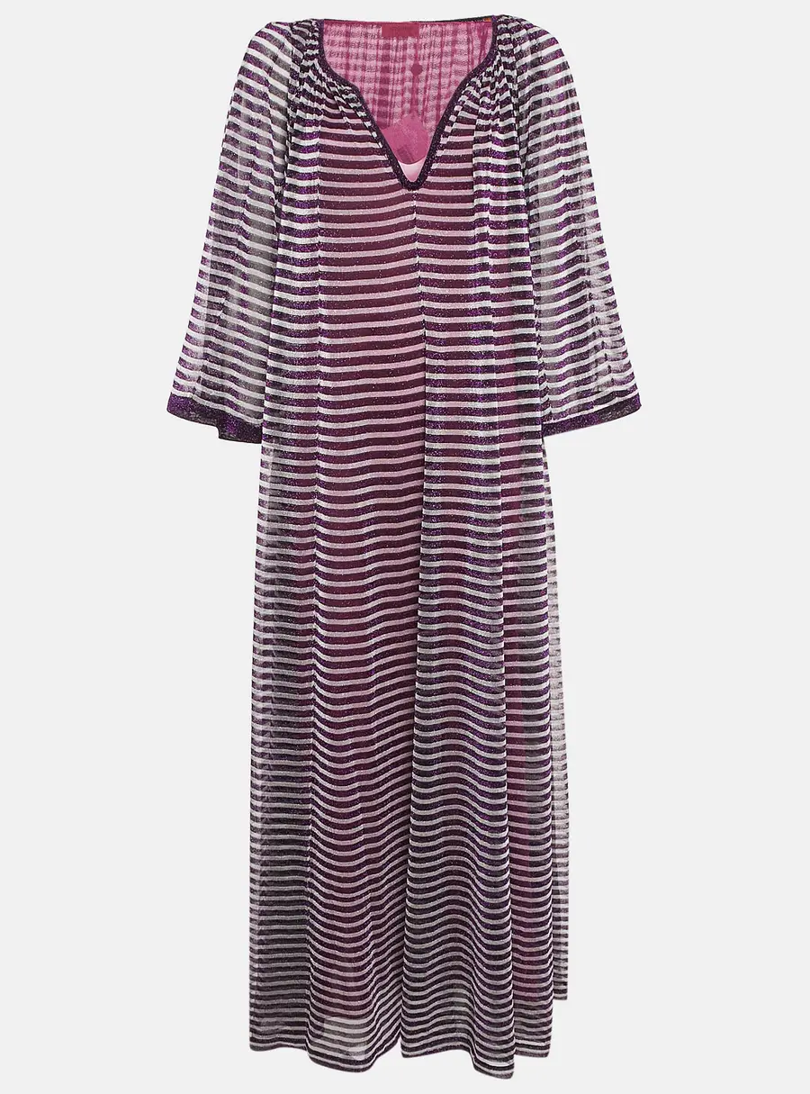 Missoni Purple Stripe Lurex Silk Knit Maxi Dress M