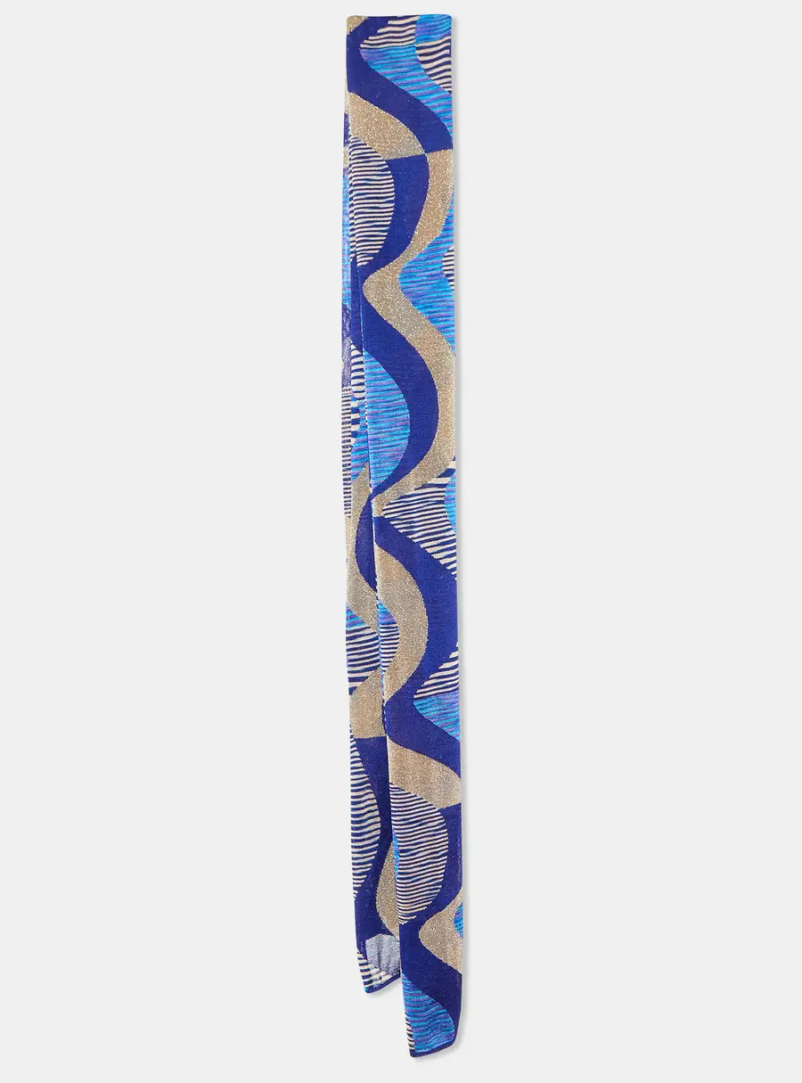 Missoni Blue Wavy Pattern Lurex Wool Stole
