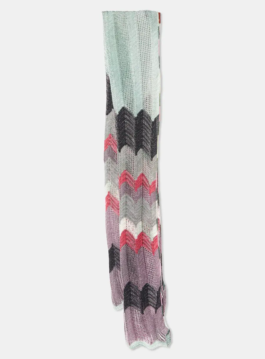 Missoni Sage Grenn/Purple Zig Zag Merino Wool Knit Stole