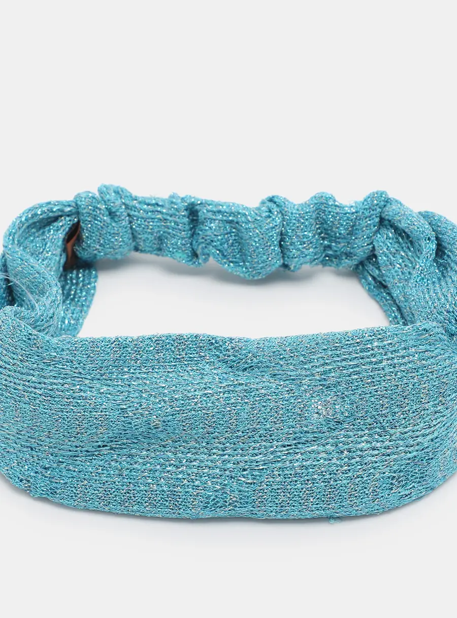Missoni Metallic Blue Knotted Crochet Knit Headband