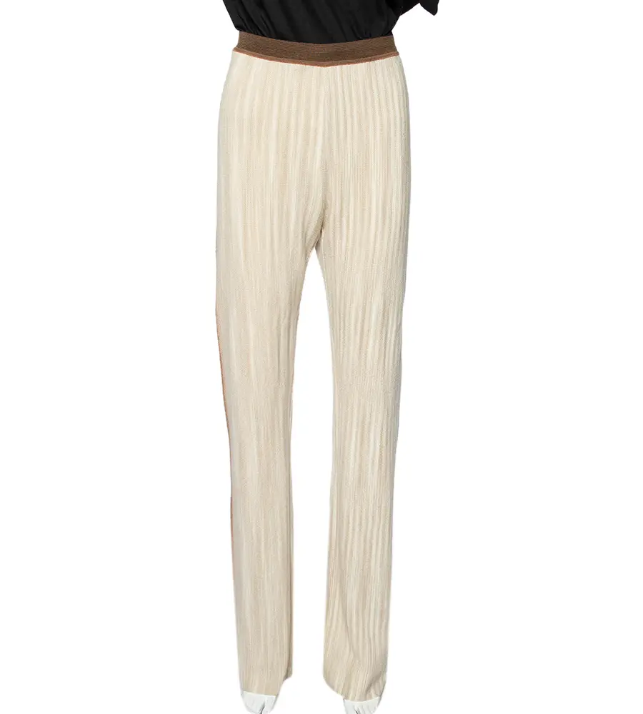 Missoni Beige Wool Side Stripe Detail Flared Leg Pants L