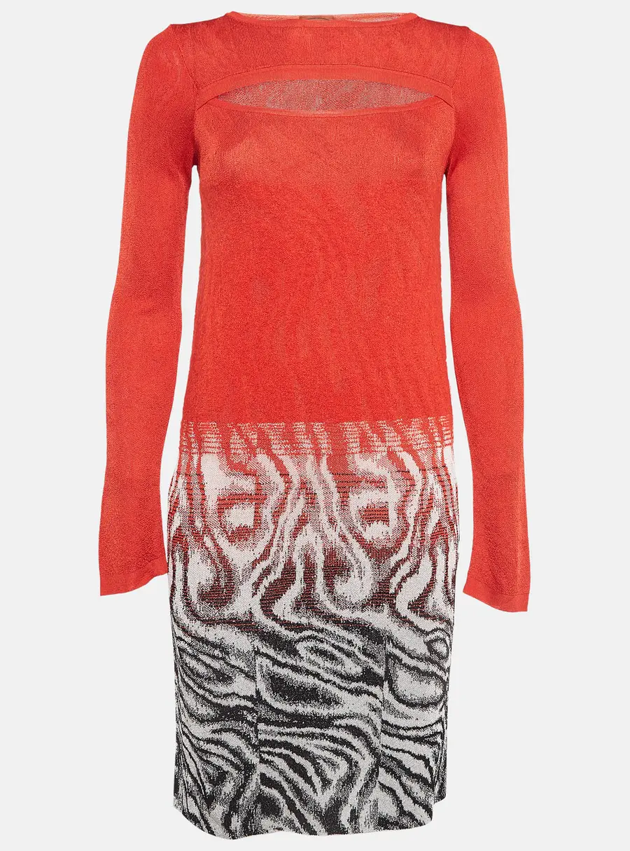 Missoni Red Patterned Wool Blend Knit Mini Dress S