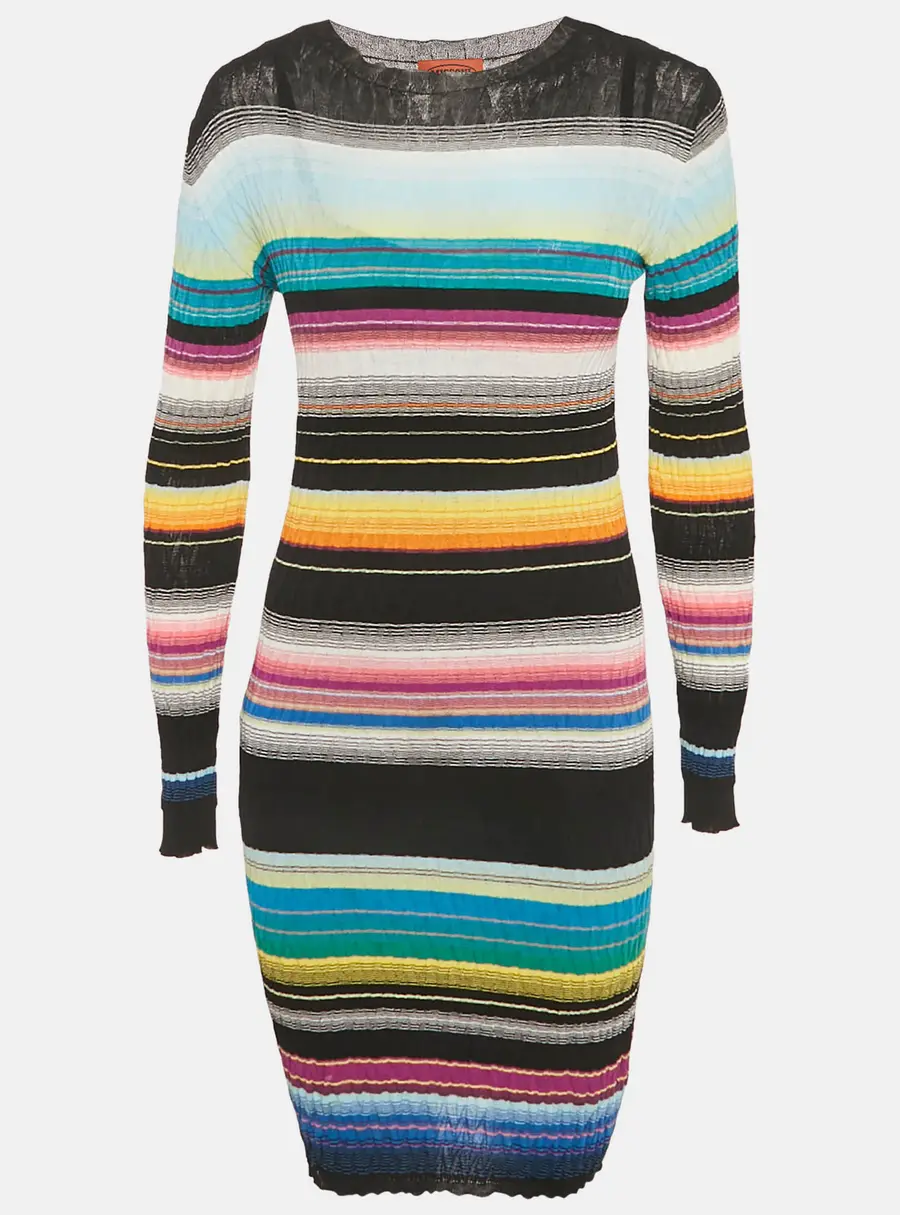 Missoni Black Striped Rib Knit Mini Dress S