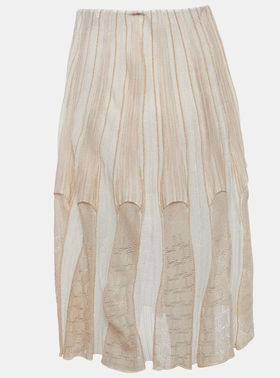 Missoni Beige Stretch Knit Flared Midi Skirt M