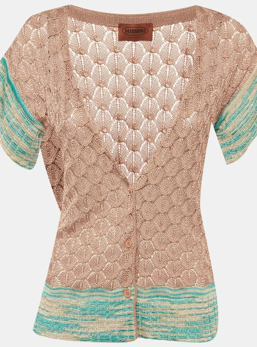 Missoni Multicolour Crochet Knit Short Sleeve Cardigan M