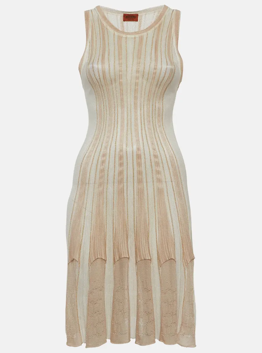 Missoni Beige Lurex Knit Flared Mini Dress S