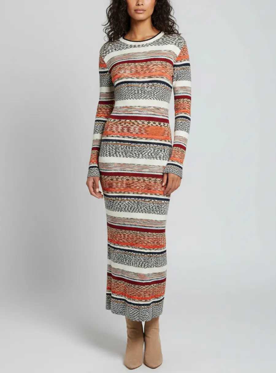 Missoni Multicoloured Striped Wool Blend Knit Maxi Dress M