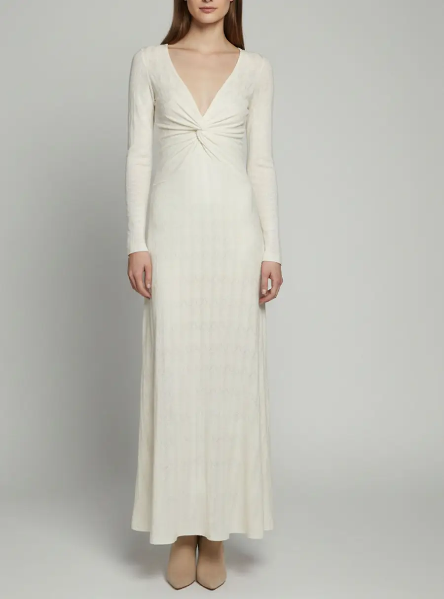 Missoni Cream Crochet Knit Twisted Neckline Maxi Dress M