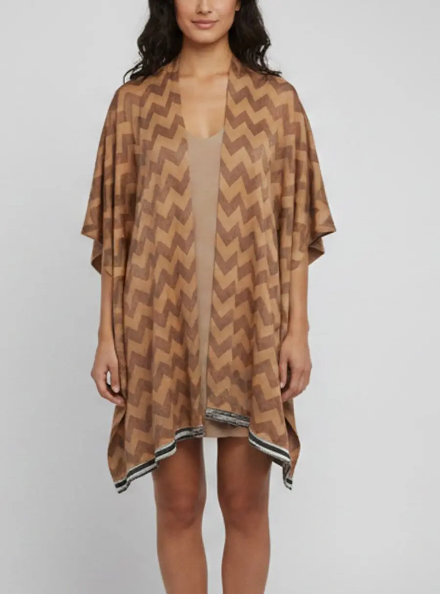 Missoni Brown Zig Zag Cotton Knit Poncho One Size