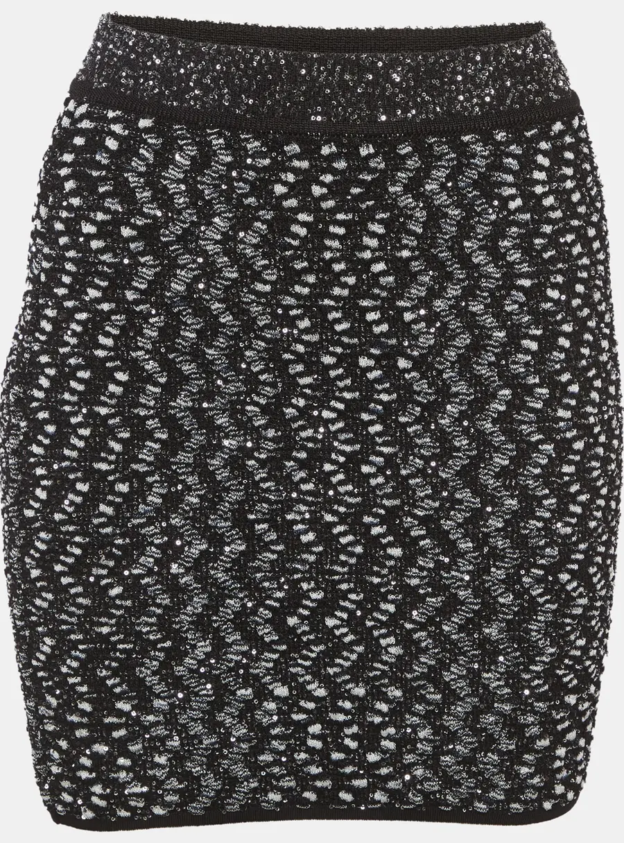 Missoni Black/White Sequins Embellished Jacquard Knit Mini Skirt XS
