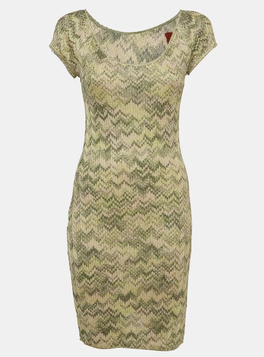 Missoni Green Lurex Knit Short Sleeve Dress M