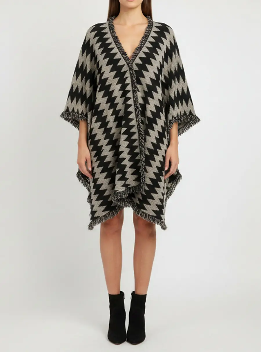 Missoni Black/Beige Zig Zag Print Wool Blend Poncho