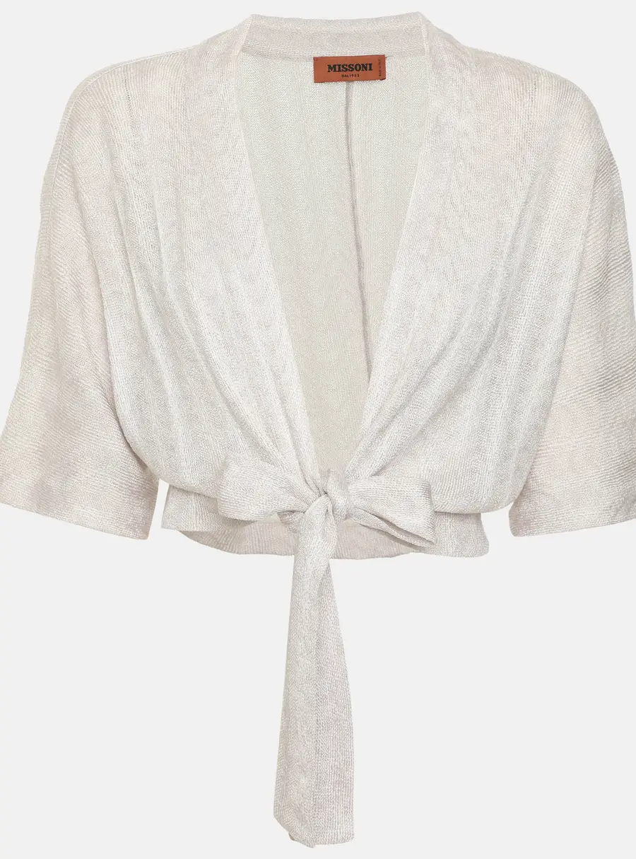 Missoni Light Grey Shimmer Knit Knot Crop Cardigan M