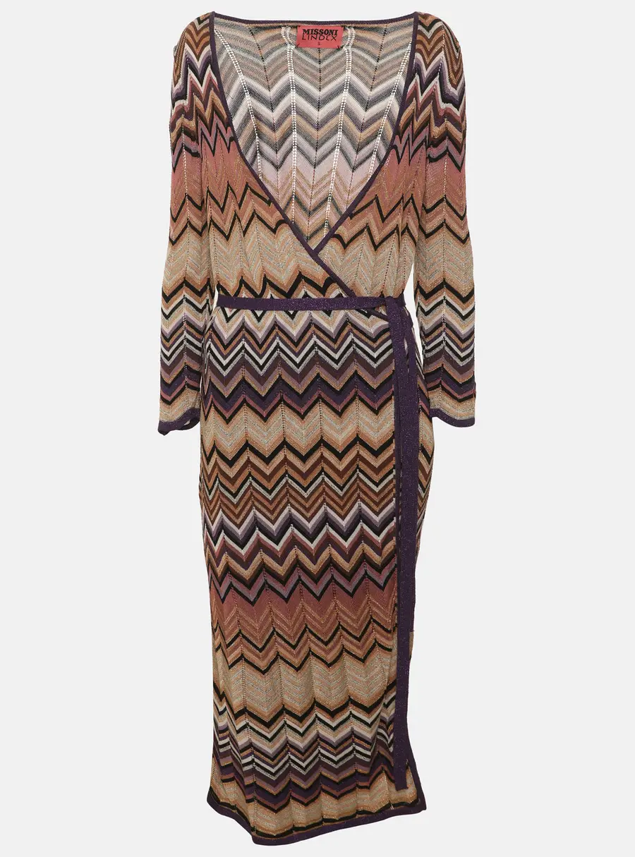 Missoni Lindex Multicolor Zig Zag Knit Fabric Long Belted Cardigan